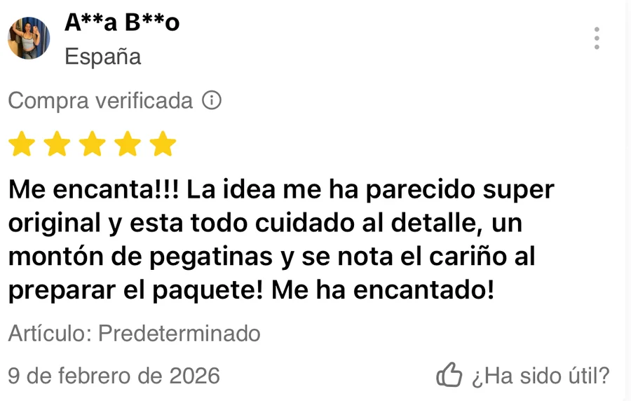 Reseña de 5 estrellas: la idea me ha parecido súper original y está todo cuidado al detalle